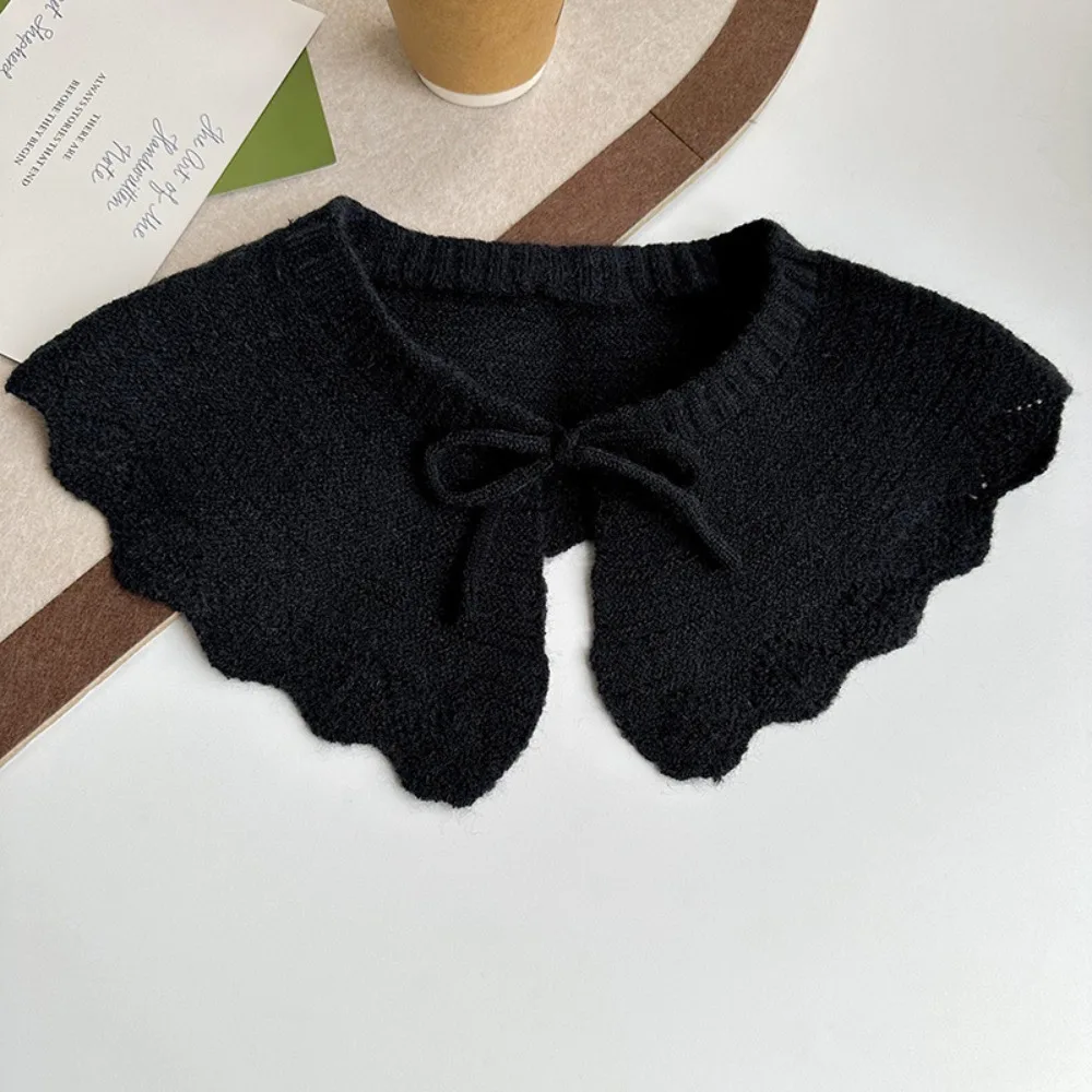 Warm O-Neck Fake Collars Solid Color Knitted Knitting Detachable Collar Laced up False Collar