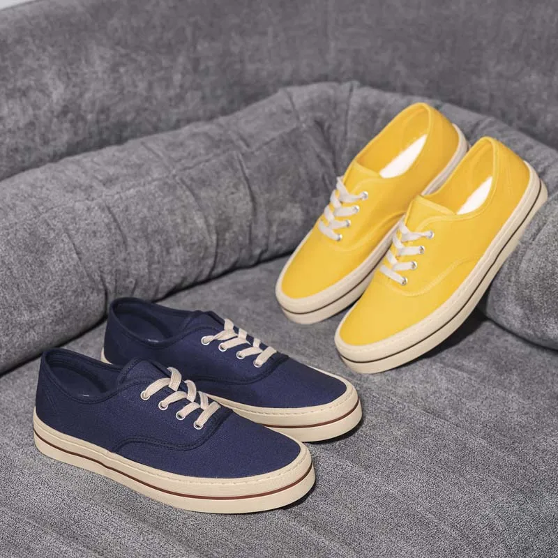 Retro Cream Yellow and Blue Men's Casual Shoes 2026 Fashionable Breathable Canvas Comfortable Non-Slip Outdoor Walking Shoes