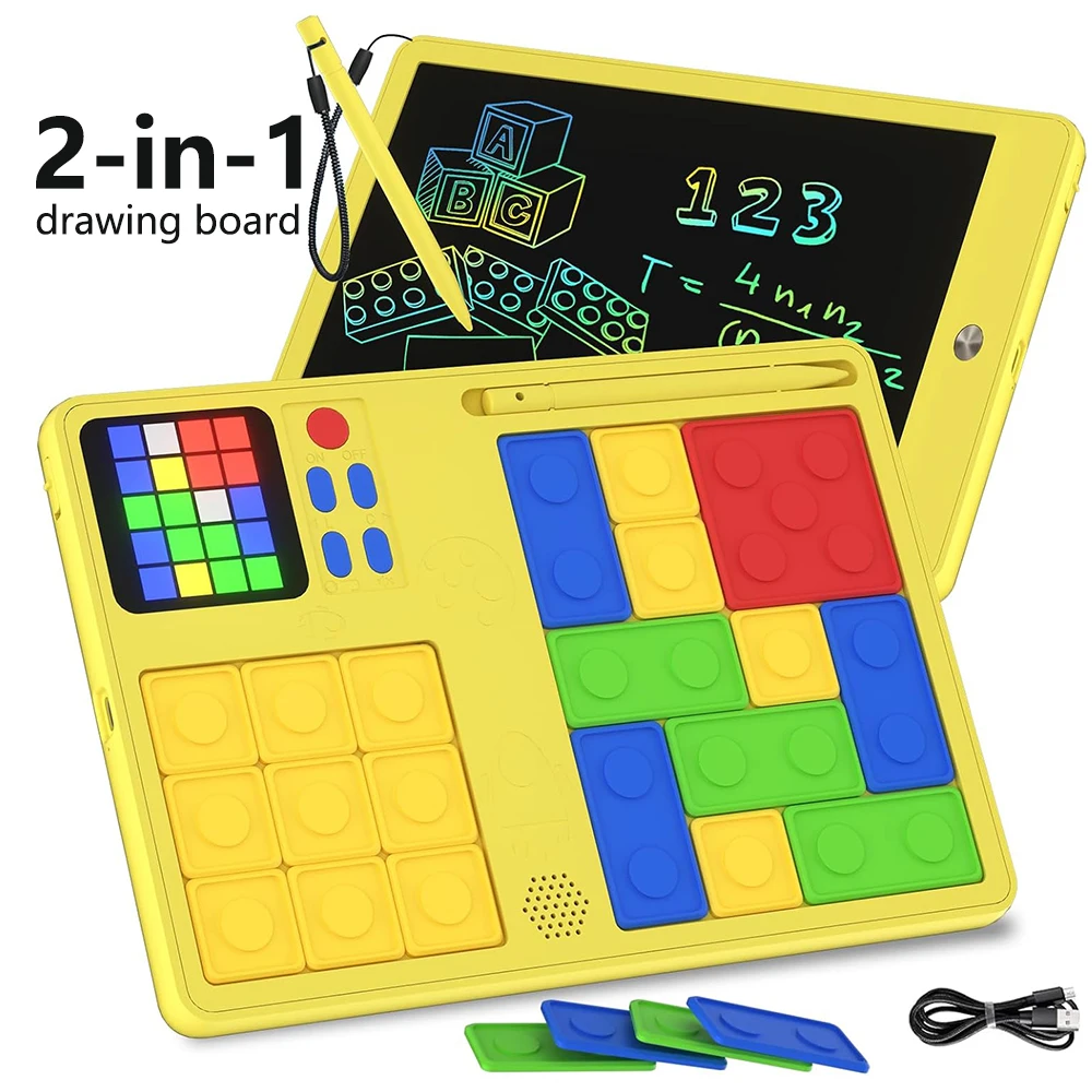 Tablette de dessin et d'écriture LCD pour enfants et étudiants, jeu de puzzle coulissant, tableau noir magique, cadeau jouet, 2 en 1