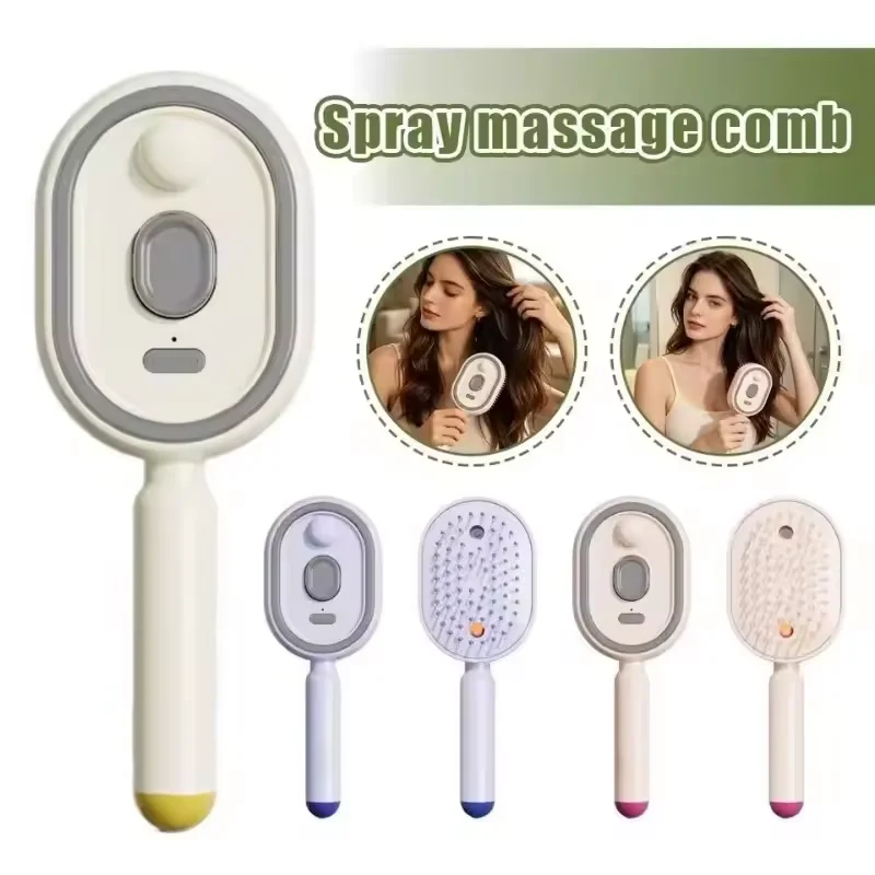 Electric Steam Hair Brush with Water Spray Air Cushions Massage Comb USB-C Rechargeable Steams Hair Straightener Hair Care Tools
