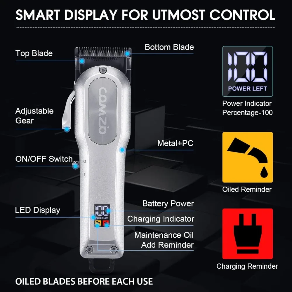 เครื่องตัดผมไฟฟ้าสำหรับผู้ชายเครื่องชุดตัดผมผมไร้สายประสิทธิภาพสูงเครื่องเล็มหนวดแบบชาร์จไฟได้พร้อมหน้าจอ LED ขนาดใหญ่
