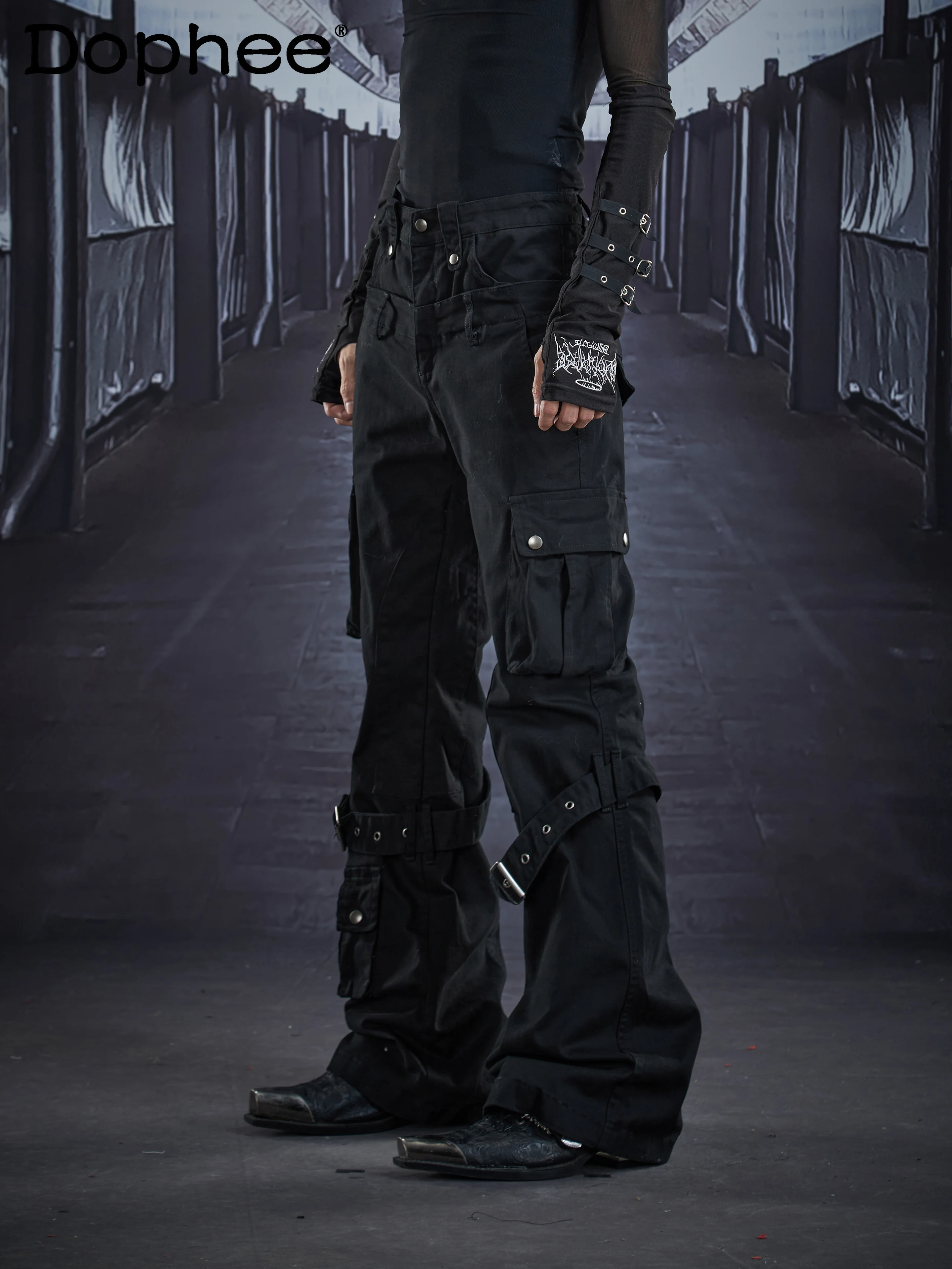 

American High Street Fashion Trendy Casual Cargo Pants Youth Popular Handsome Boys Rivet Flared Long Pants