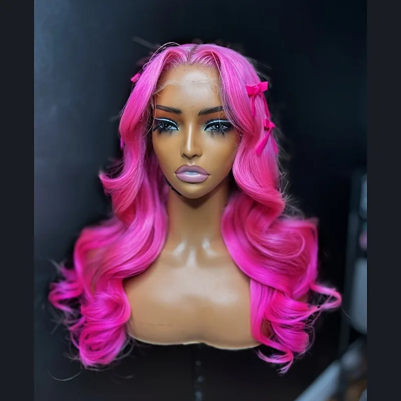 Hot Pink Wig Body Wave Lace Front Wig Pre Plucked 13x4 HD Lace Frontal Wig Synthetic High Quality Ready To Wear Daily Cosplay