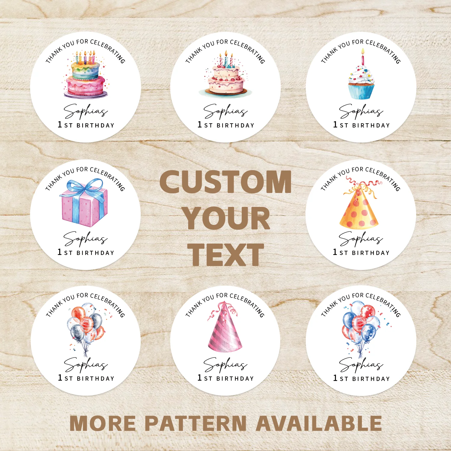 Pegatinas personalizadas para cumpleaños, etiquetas redondas con logotipo personalizado de su texto, pegatinas impermeables de diseño Personal, para cumpleaños, embalaje de regalo