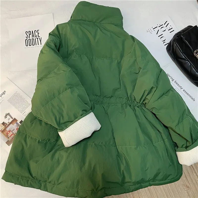 2025年カジュアル冬服新作ジャケットウエスト細め切り替えコントラストカラー保温ダウンコットン服大きいサイズハイストリート