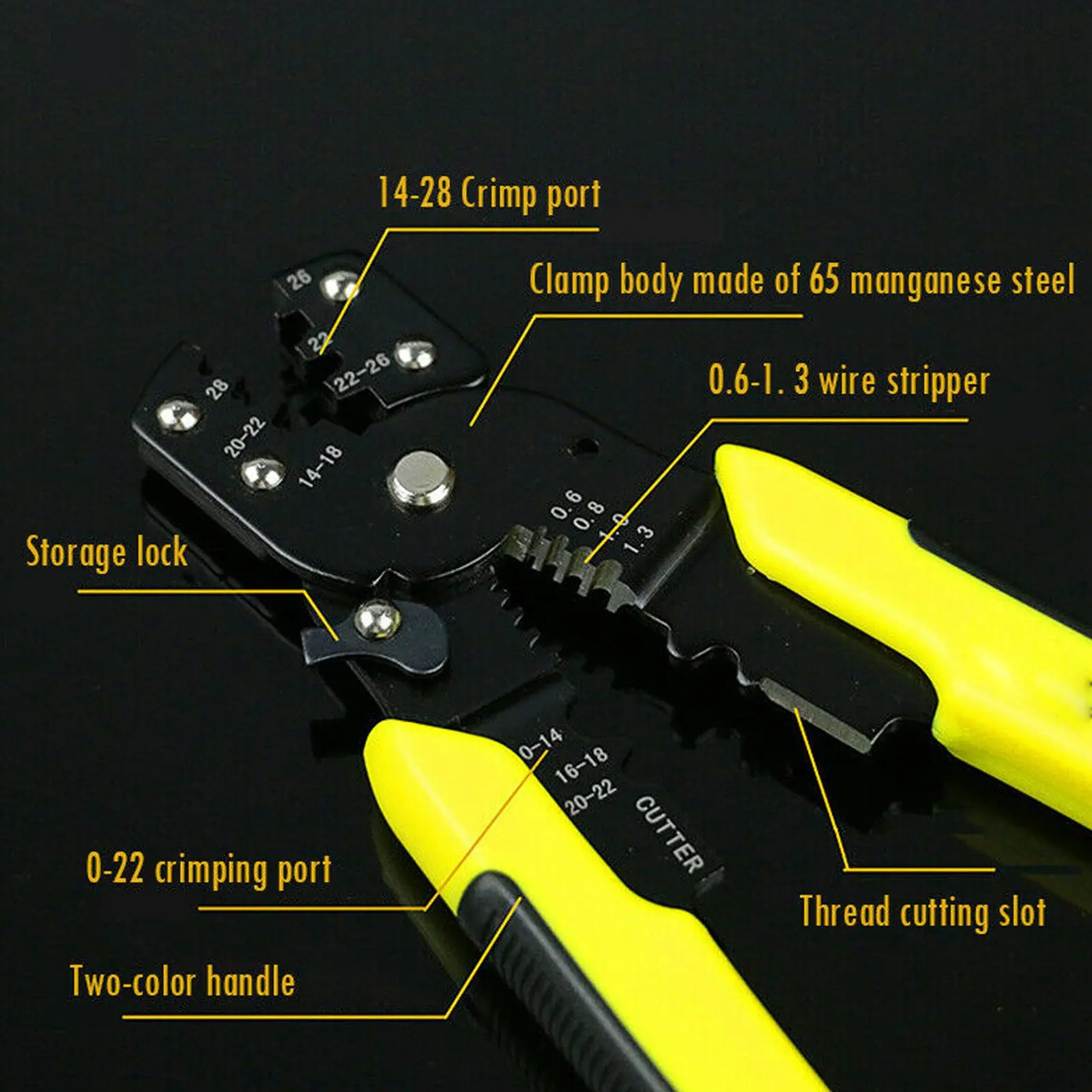 RC Crimping Crimp Plier Tool for Futaba JR JST Servo Connector 14 -26 AWG Wire Straight Yellow Black