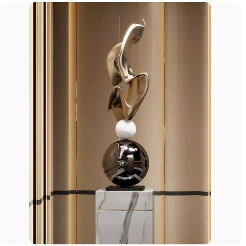Yibei electroplating art sculpture modern geometric floor ornament hotel clubhouse model room entrance decoration