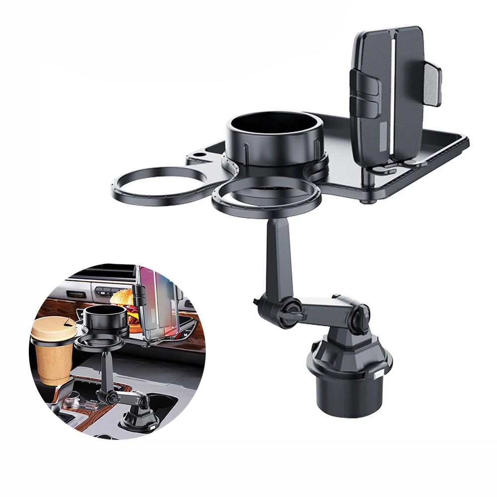 

Car Dual Cup Holder Expander Multifunctional With Tray Phone Holder 360 Adjustable Table Slot Food Organized Tray Drink Stand