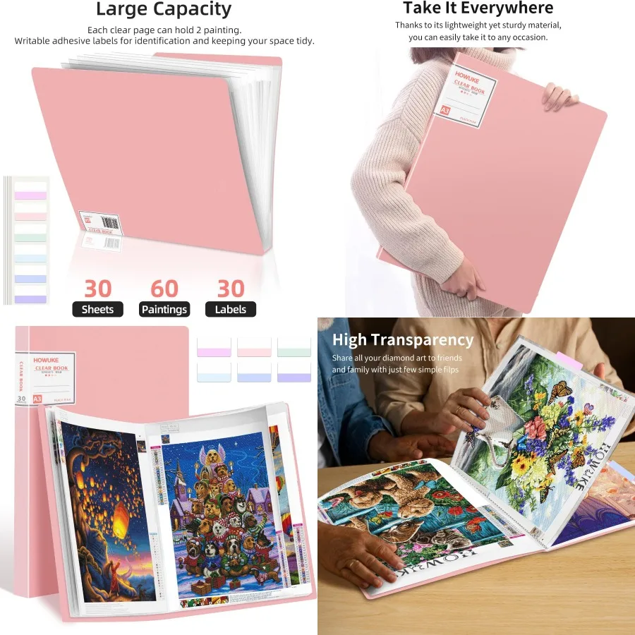 A3 Diamond Painting Storage Book 60 Views Art Portfolio Presentations Folder with 30 Pages Protectors for Creative Craft Projec