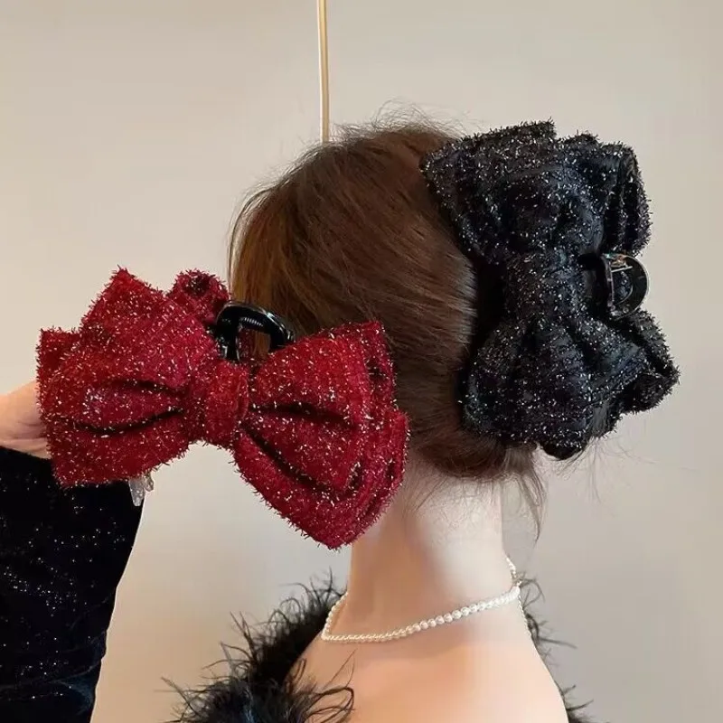 

Ladies Shiny Bow Hair Clips Large Non-slip Hair Clips Plate Hair Shark Clips Ladies Hair Clips