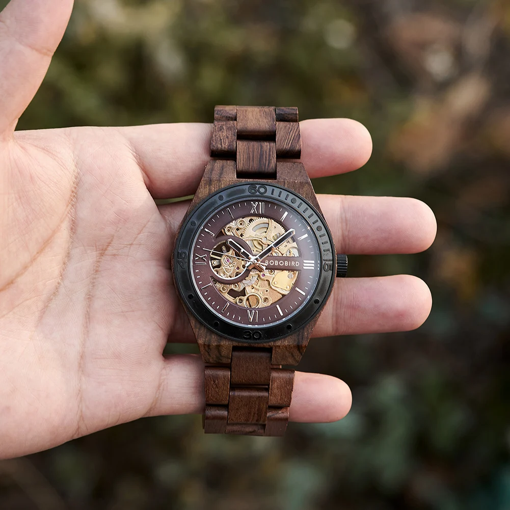 BOBO BIRD-reloj mecánico de madera para hombre, cronógrafo de pulsera deportivo, automático, personalizado, gran caja de regalo