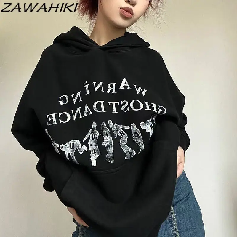 

Sweatshirt Hoodie New Arrive American Retro Chic Designed Letter Grunge Graphic Print Fashion Vintage Loose Versatile Ropa Mujer