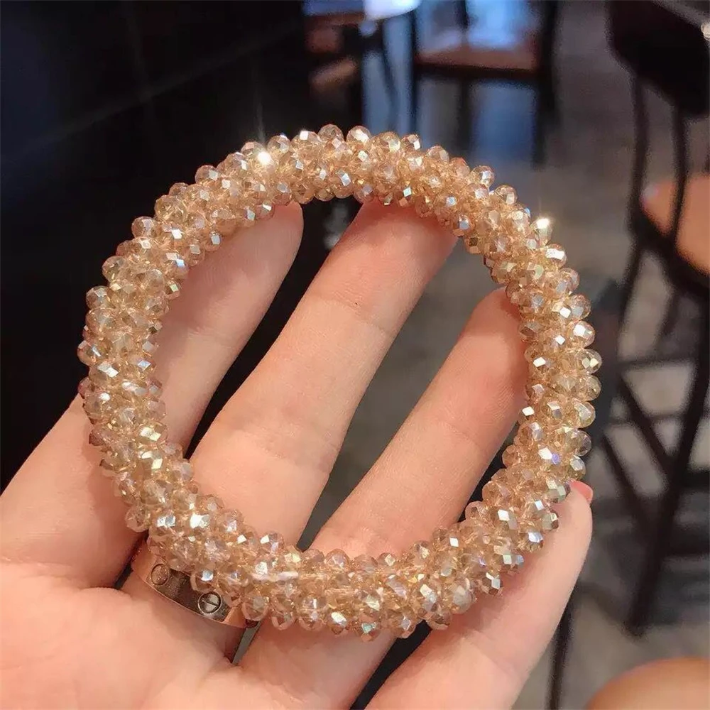 New Glitter Crystal Beads Hair Rope for Women Ponytail Scrunchies Elastic Hair Bands Beaded Rubber Hairband Hair Accessories