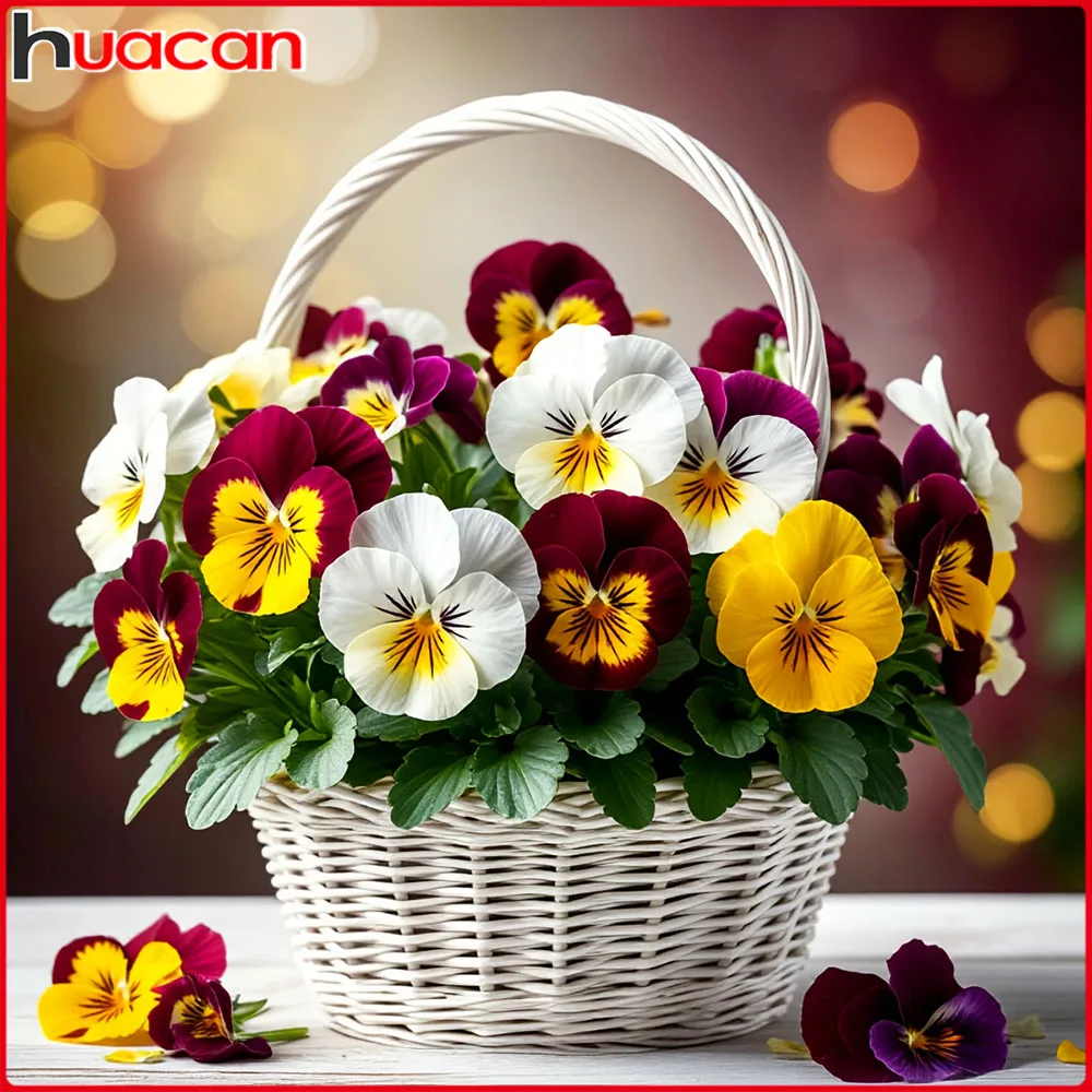 Huacan Vollquadratische und Runde Diamanten DIY Diamantmalerei Blumenkorb Diamant-Stickerei-Set Dekorative Gemälde