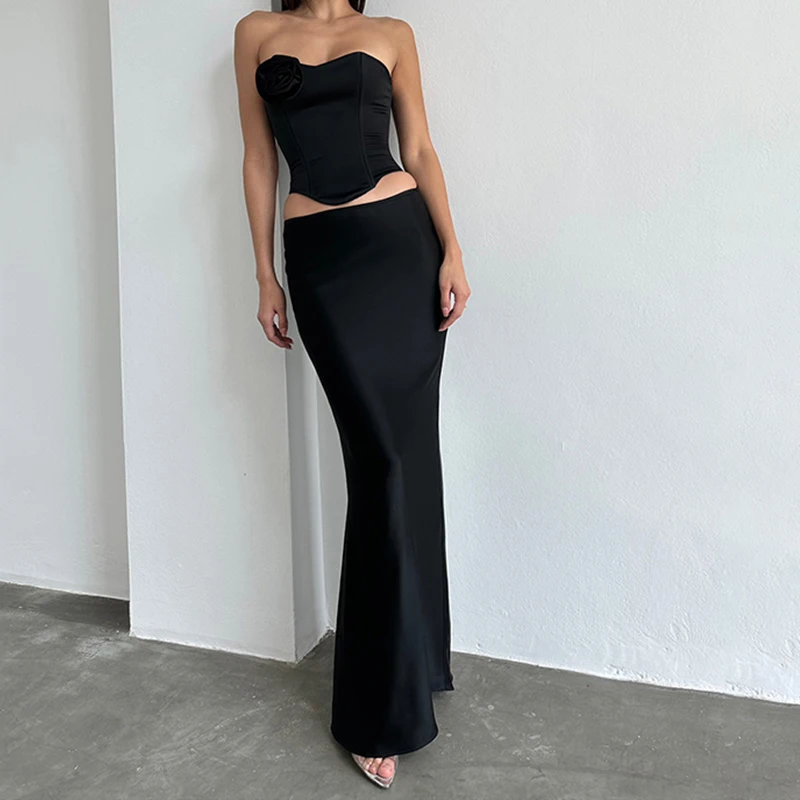 Falda larga de media longitud de Color sólido versátil a la moda para mujer, primavera y verano, primavera y verano, longitud de la pierna