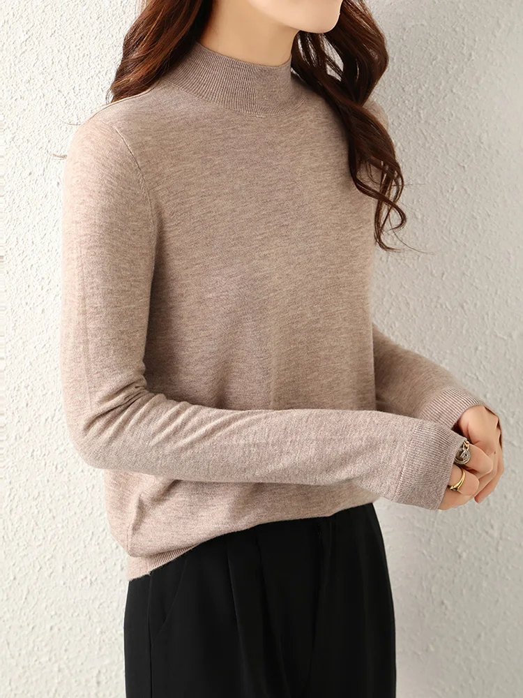 

Loose Knitted Woolen Sweater Women's f High Collar Pullover Slimming Base irt Autumn Winter New Sle Simple Match All