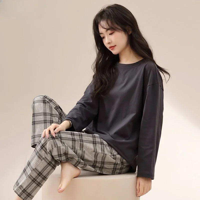 Summer New Style The Four Seasons Can Be Worn Outside Autumn A Loungewear Set Pajamas Ms. Spring and Autumn Cotton Long Sleeve