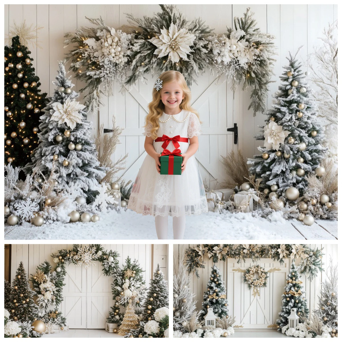 

Rustic Wood Wall Christmas Photo Backdrop Vintage Holiday Photography Background for Family Portraits Farmhouse Party Decoration