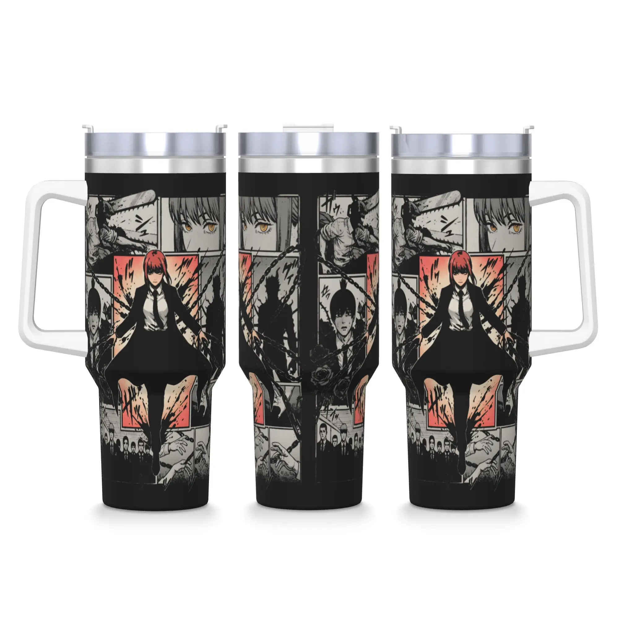 Chainsaws Man Stainless Steel Tumbler Makima Manga Thermal Cups With Straws and Lid 40oz Car Mugs Cold Drink Water Bottle