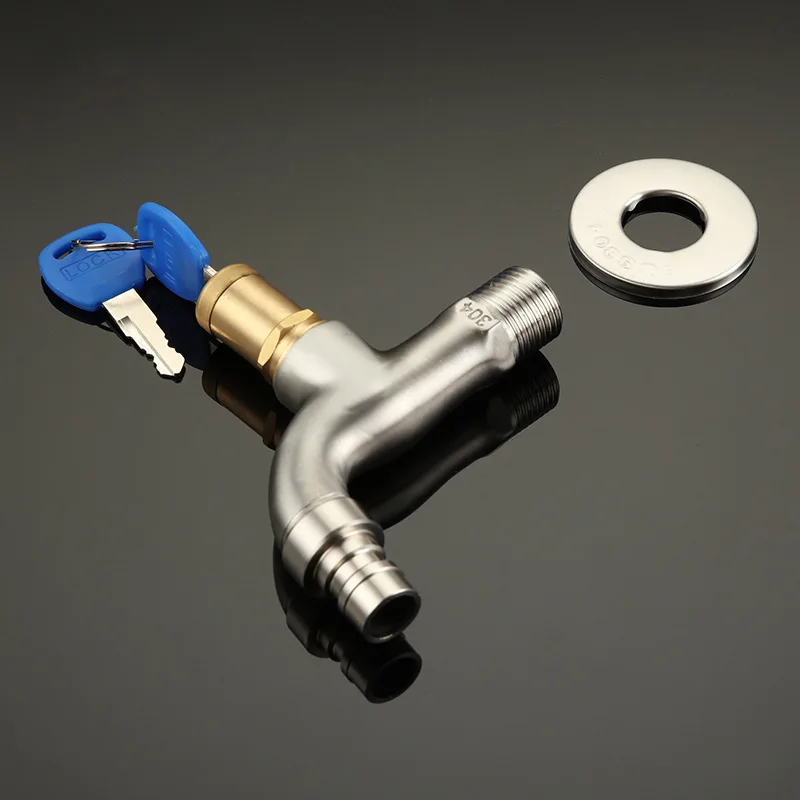 ممسحة قفل تبريد سريعة الفتح G1/2 304 صنبور غسالة من الفولاذ المقاوم للصدأ مع مفتاح هندسة خارجية مضادة للسرقة،