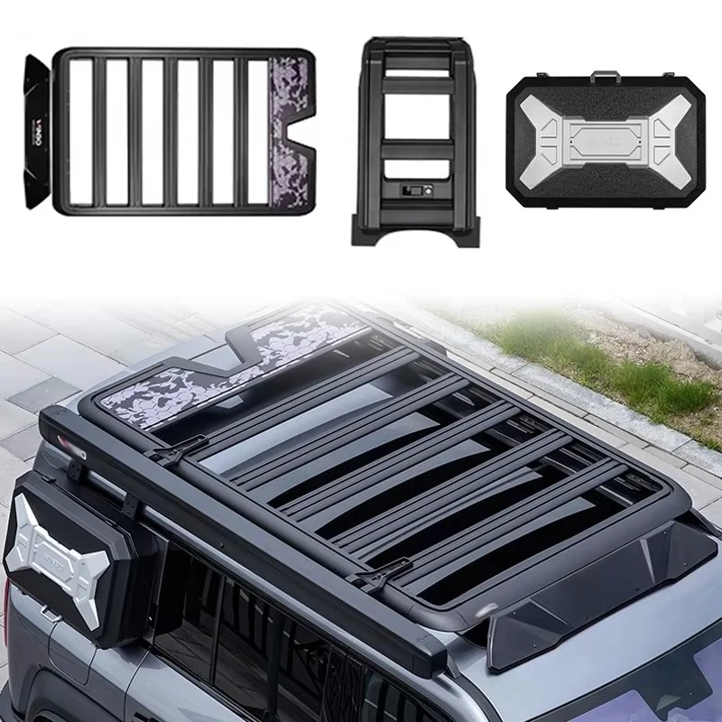 

High Quality 3-Piece Aluminum Alloy Retractable Side Ladder Side Bag Roof Rack Roof Platform for Byd Leopard 5 Accessories