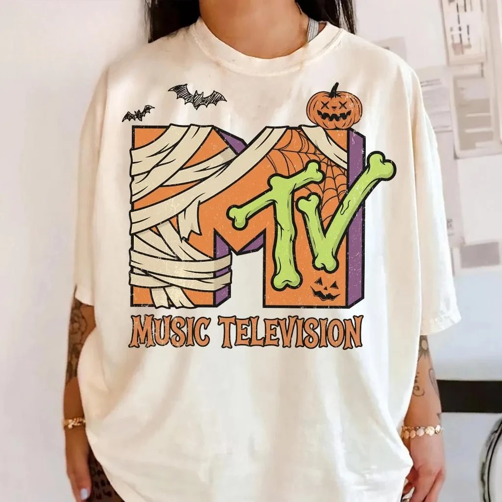 2026 new White Crew Neck Short Sleeve T-Shirt, Halloween Mummy Letter Graphic, Pumpkin Bone Bat Retro Print, Unisex Holiday Tee