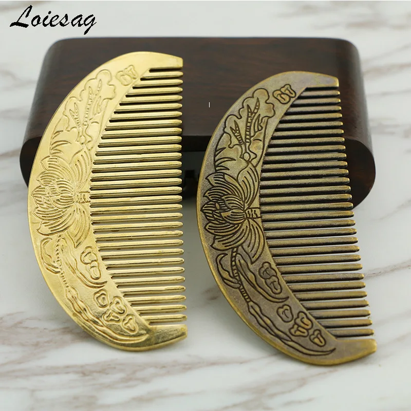 

Copper Collection Copper Carving Health Care Pure Copper Comb Anti-static Lotus Copper Comb Lettering Opening Gift