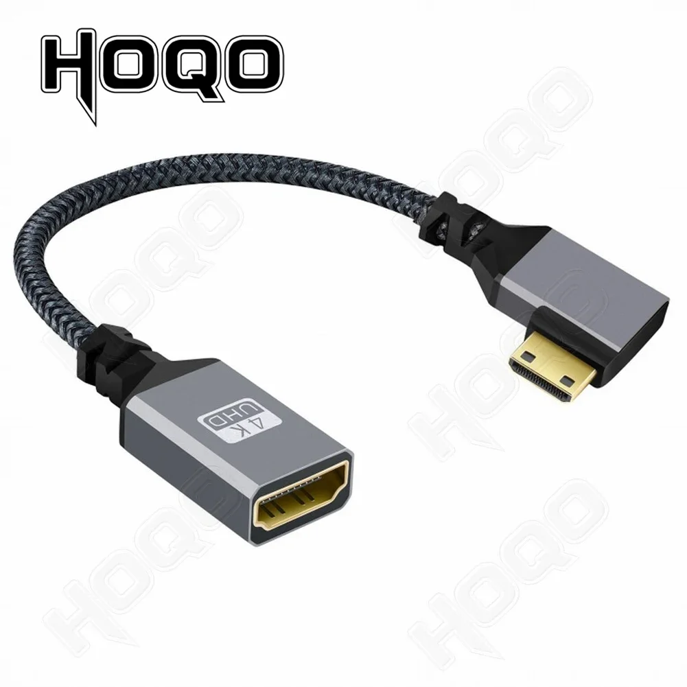 20cm 4K Mini hdmi to HDMI Female Elbow short cable 4K 60HZ HDMI extension for Tablet Camcorder MP4 Camera Display Braided