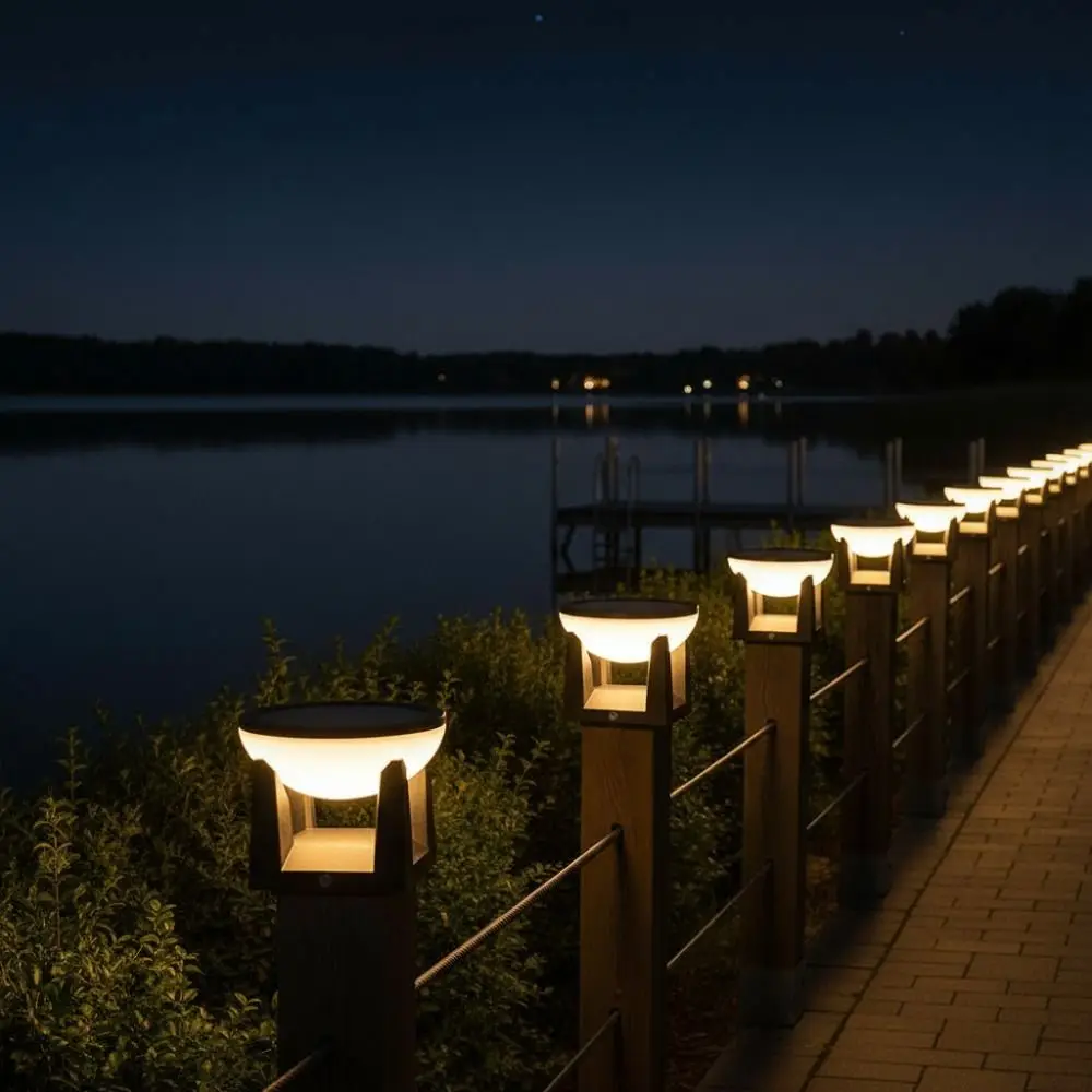 

Waterproof Solar Post Cap Light Solar Powered 3 Color Outdoor Solar Post Light Atmosphere Circular Modern Gate Lantern