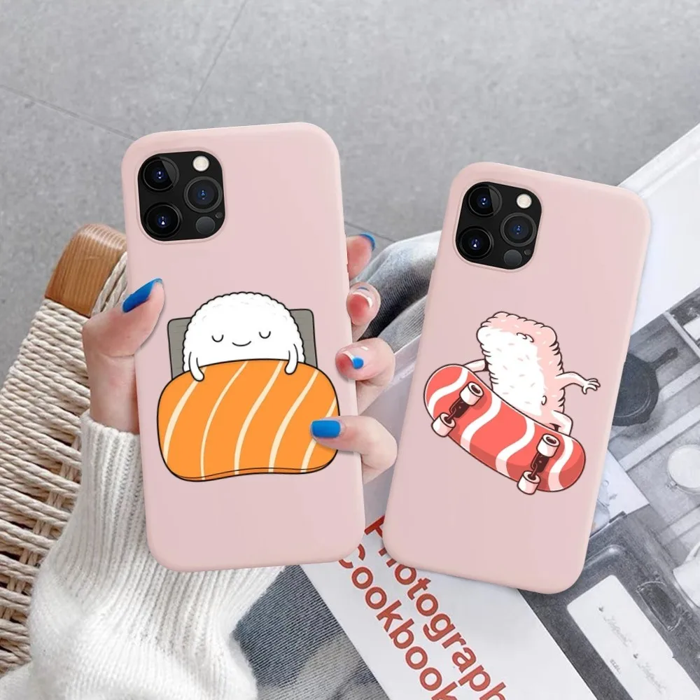 Food Sushi Phone Case for iPhone 14 11 12 13 Mini Pro Xs Max 8 7 6 6S Plus X XR Solid Candy Color Case