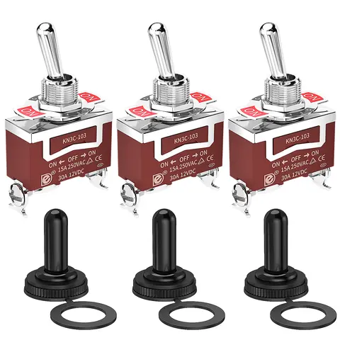 3PCS 30A Waterproof Toggle Switch 12V ON Off ON 3 Pin 3 Position SPDT 12 Volt DC 3 Way Toggle Switch with Boot Cap Cover for Car