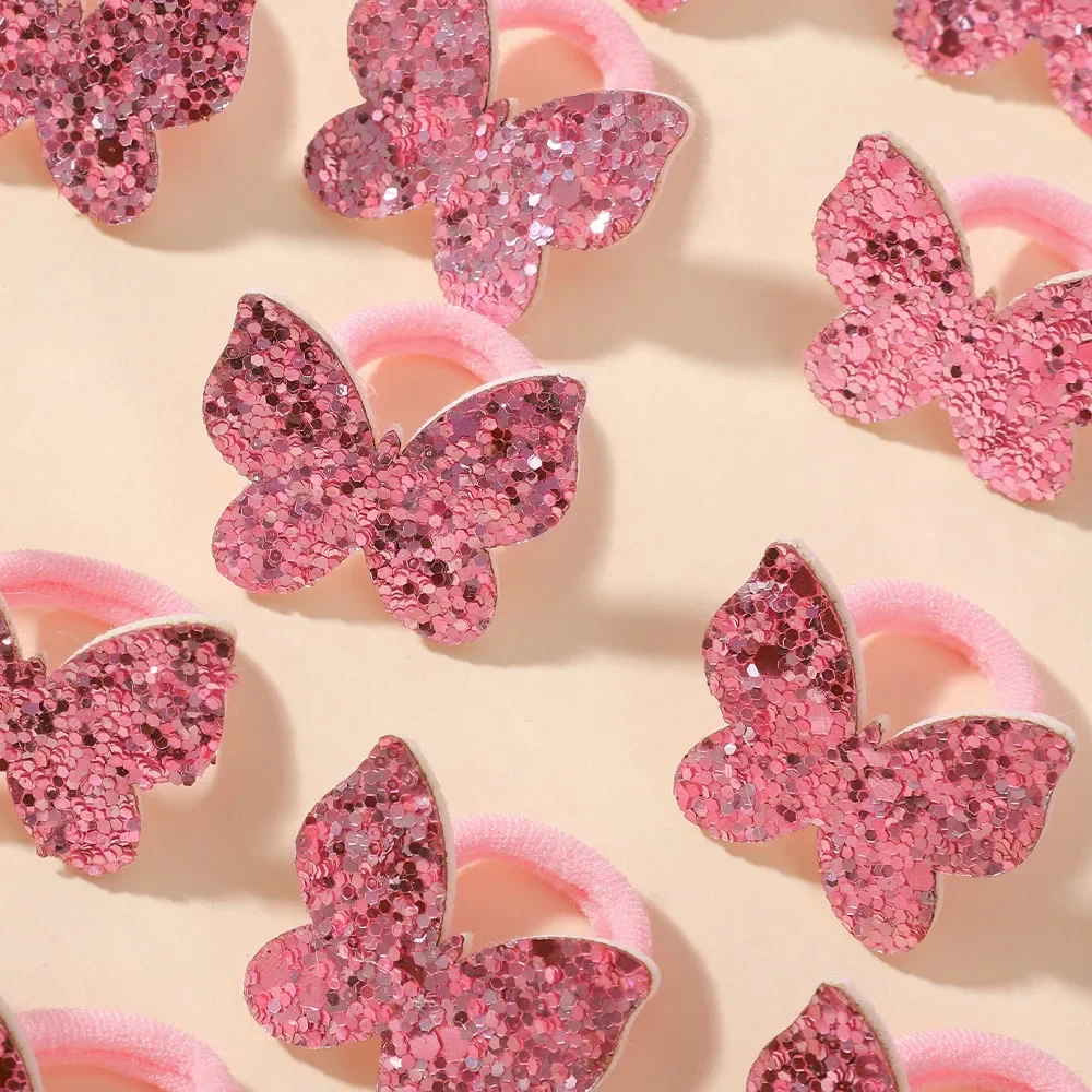 20 pièces/ensemble filles paillettes papillon enfants Mini bandeaux sans danger cheveux dessin animé serviette corde élastique pour queue de cheval élastique chapeaux