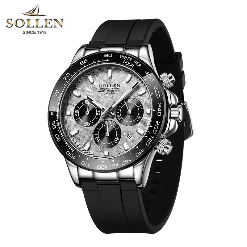 

SOLLEN Роскошные мужские часы модные мужские часы с хронографом оригинальные кварцевые наручные часы водонепроницаемые светящиеся часы для мужчин часы