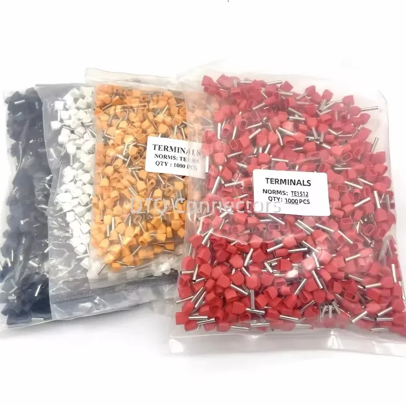 1000pcs Insulated Ferrule Terminal Double Wires Cord End Pressed Crimping Terminal TE0508 7508 1008 1508 2508 4009 Copper