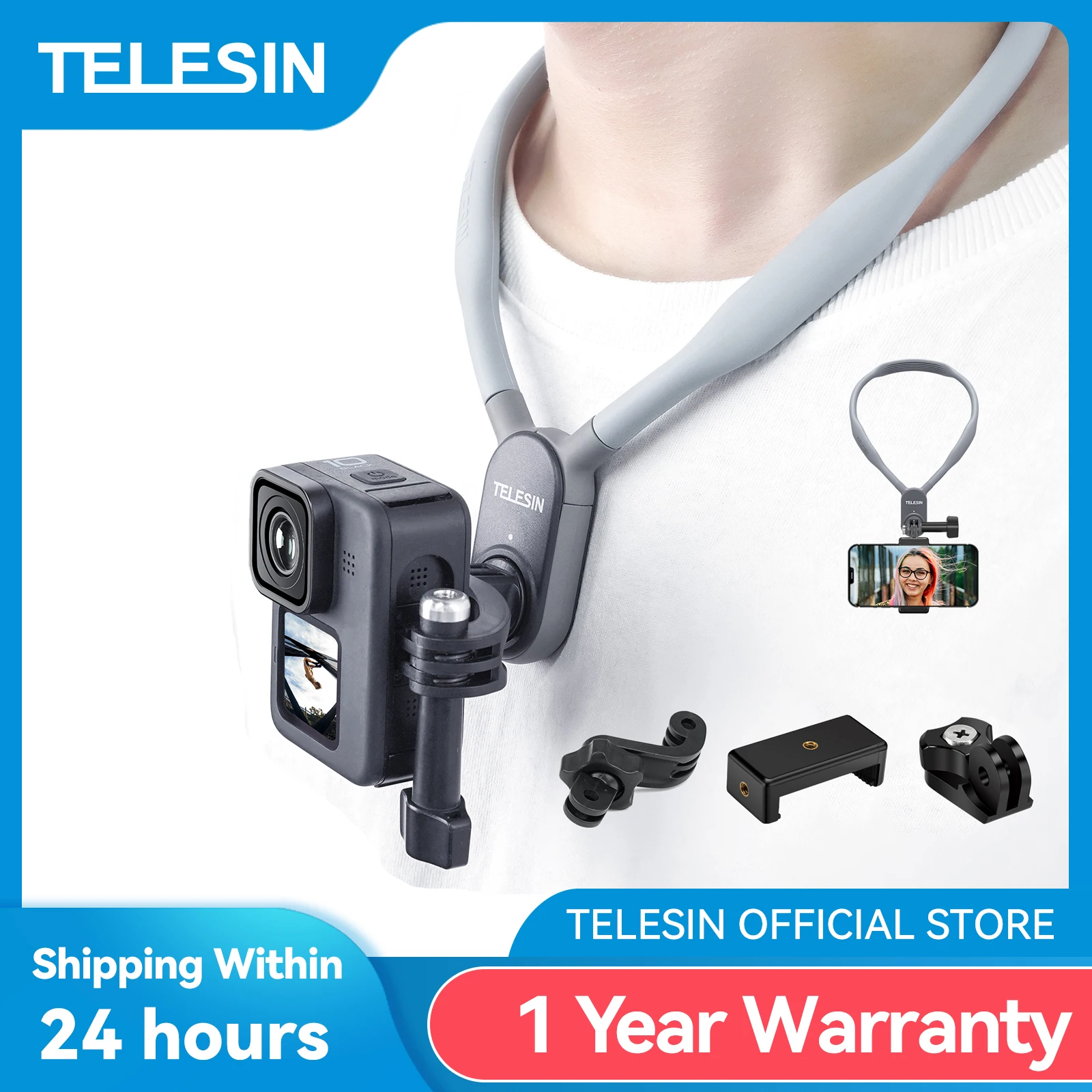 TELESIN Silicone Neck Magnetic Hold Mount for GoPro Hero 13 12 11 10 9 8 7 6 Insta360 DJI Osmo Action Action Camera Accessories