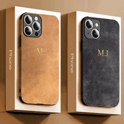 Luxury Soft Lambskin Leather Case For iPhone 16 15 14 13 12 11 Pro Max Personalised Customized Initial Letter Shockproof Cover