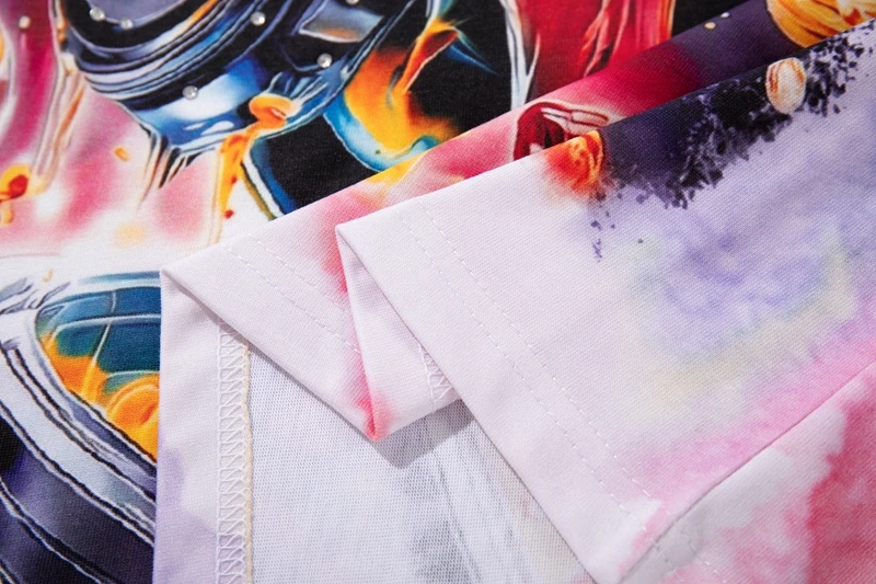Hip-Hop Aquarell Tie-Dye Grafik-T-Shirt mit Strass-Astronauten-Totenkopf-Print Lässiges T-Shirt Original Herren-T-Shirts Sommer Y2k Kleidung – Detail 13