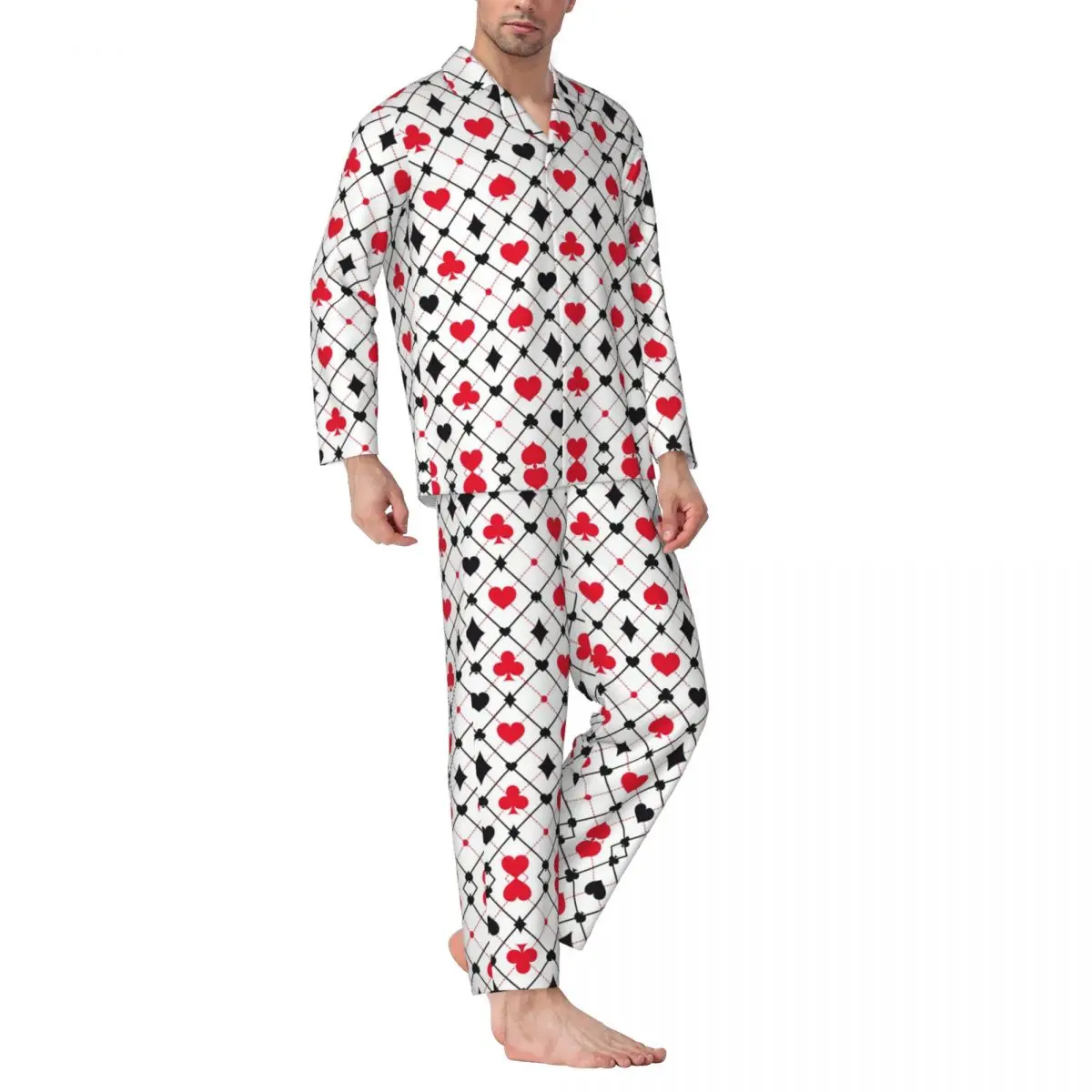 Men Pajamas Set of Autumn Winter Long-Sleeved Poker Home Clothing Sleepwear 2PCS/Set