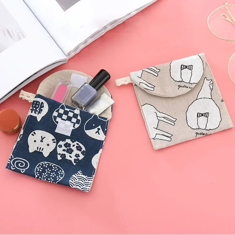 Small Lipstick Cosmetic Bag Women Cosmetic Organizer Sanitary Napkin Storage Bag Girls Ladies Cute Coin Card Sanitary Pad Pouch