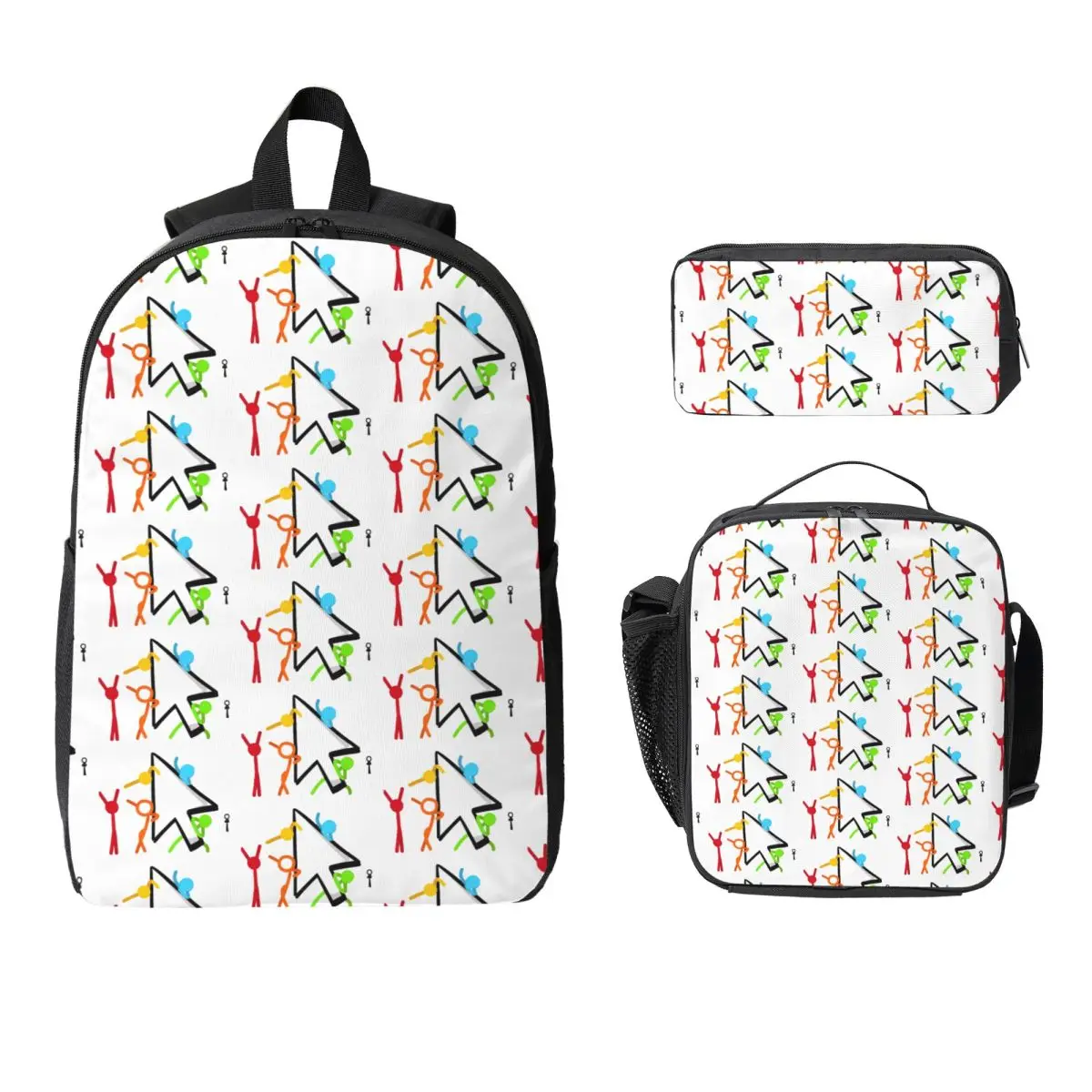 

Alan Becker Five Stick Figures With Fire Mouse Pickaxe Backpack Boy Girls BookBag School Bag 3ps Insulated Lunch Bag Pencil Case