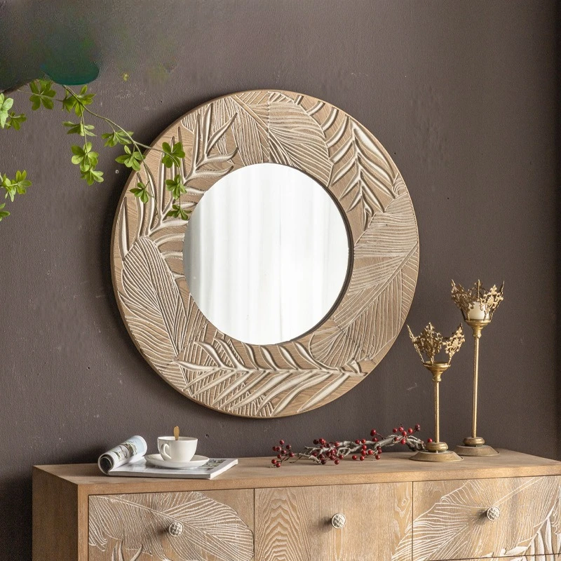 جدار منحوت عتيق، مرآة مستديرة كبيرة، طاولة مدخل، معلقة على الحائط، مرآة حوض الحمام، مرآة تزيين غرفة النوم