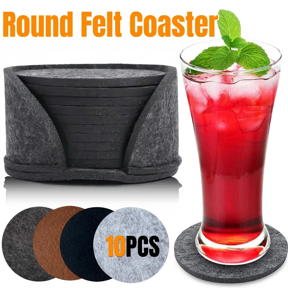 10PCS Felt Coaster Set 10cm Round Anti scalding Heat Resistant Drink Mug Plate Placemats Table Protector Pad Kitchen Accessories
