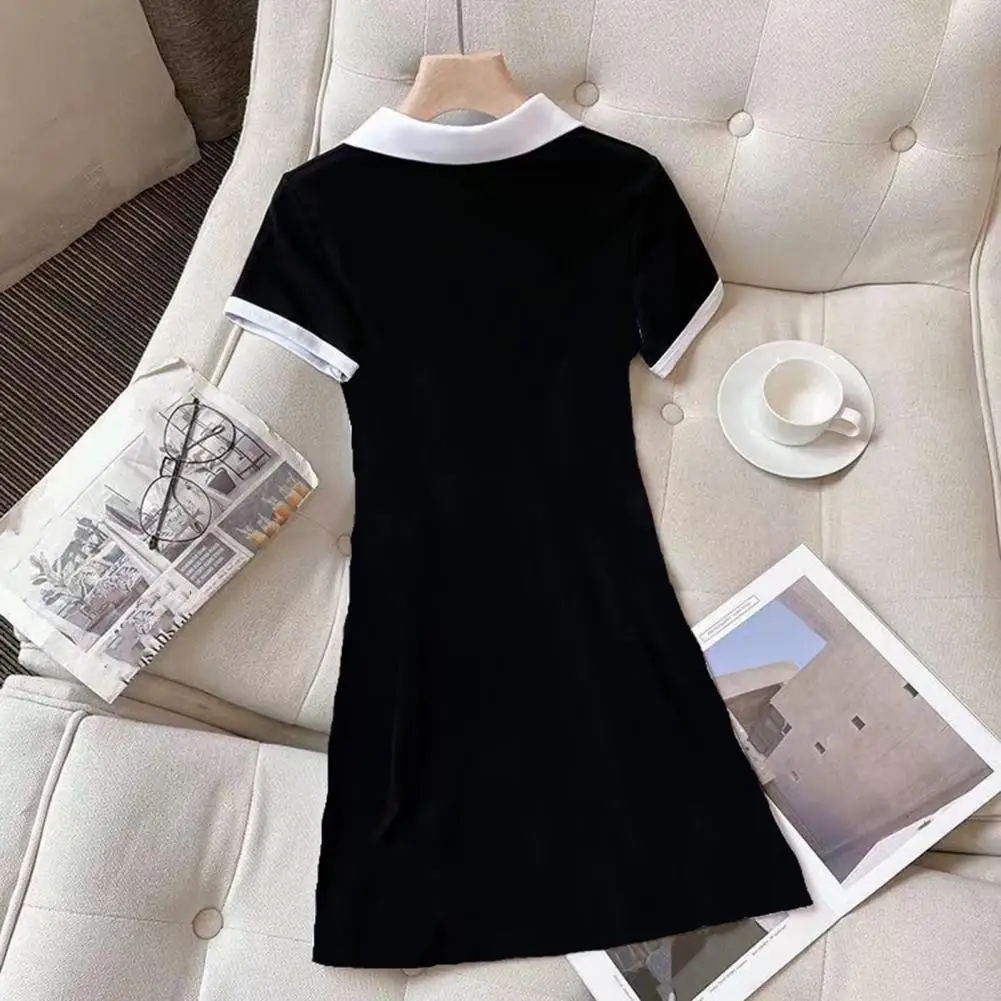 Chic Short-sleeve Dress Women's Colorblock Mini Shirt Dress with Collar Casual V Neck Bodycon Style Short Sleeve for Fashion