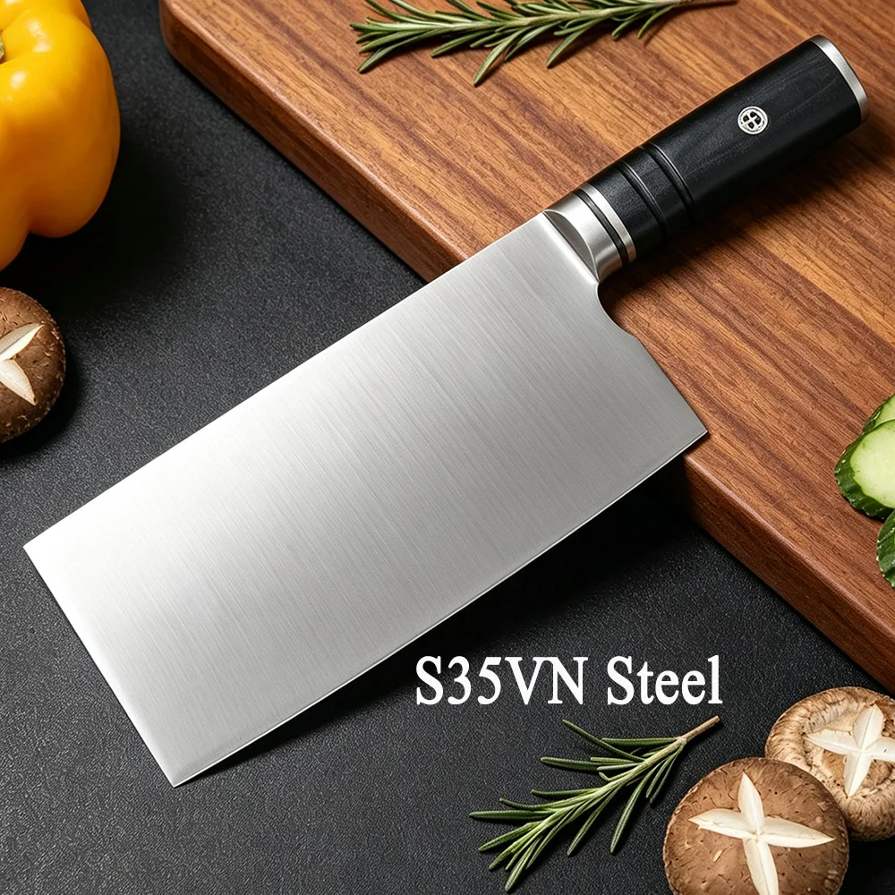 Professional Chinese Slicing Knife S35VN Steel Ultra Sharp Kitchen Cooking Knife, Meat And Vegetable Cutting Knife G10 Handle