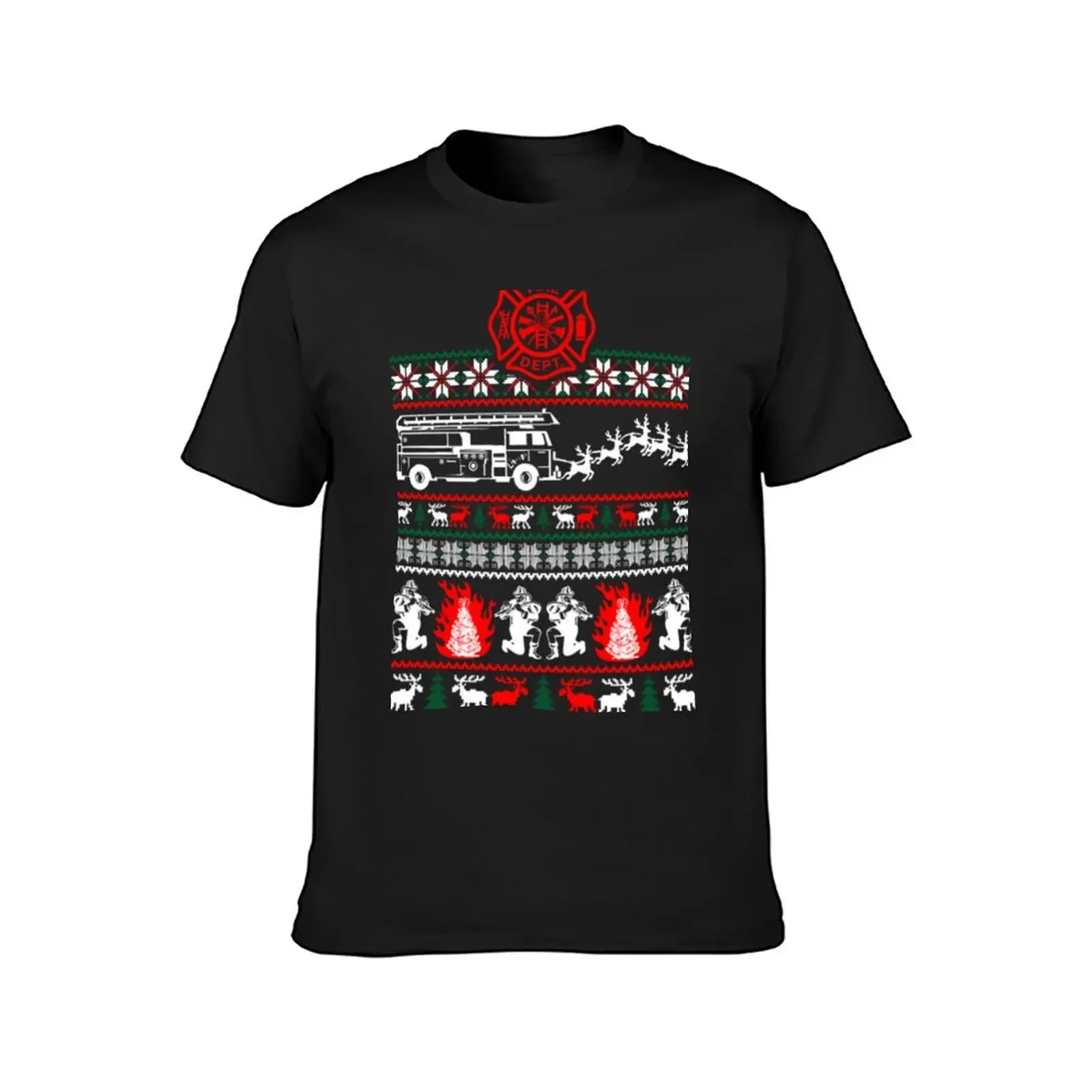 Merry Firefighter Fireman Ugly Christmas Sweater Funny Tshirt T-Shirt graphics korean fashion Short sleeve tee mens t shirt