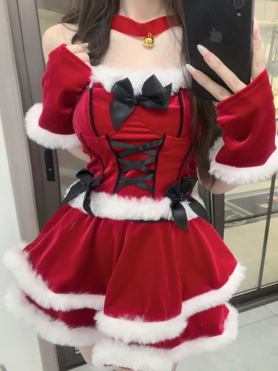 Seksowny Czerwony Strój Króliczka Cosplay Dr Cute Kostium na Halloween Cisas Maid Spódnica w kształcie litery A Sukienka na ramiączkach dla Nastolatek