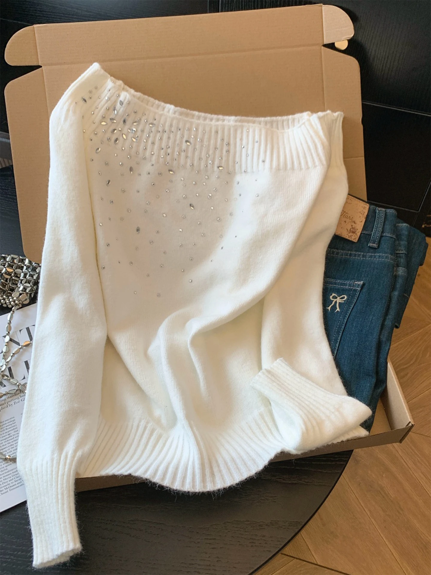 

Sweet Knitted Long Sve One oulder Sweater for Women Base Layer irt Design Sensation Girl Inner Wear Boting Top