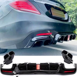 Gloss Black Rear Diffuser Lower Bumper Spoiler for Mercedes S Class 4-Door 2014 - 2020 S Class W222 S450 S500 S560 S600 AMG Line