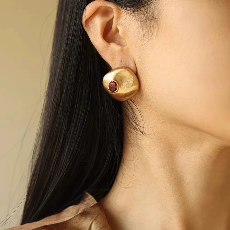 

Brass With 18K Gold Retro Rhinestoned Beads Earrings Women Jewelry Punk Party T Show Gown Runway Korean Japan INS