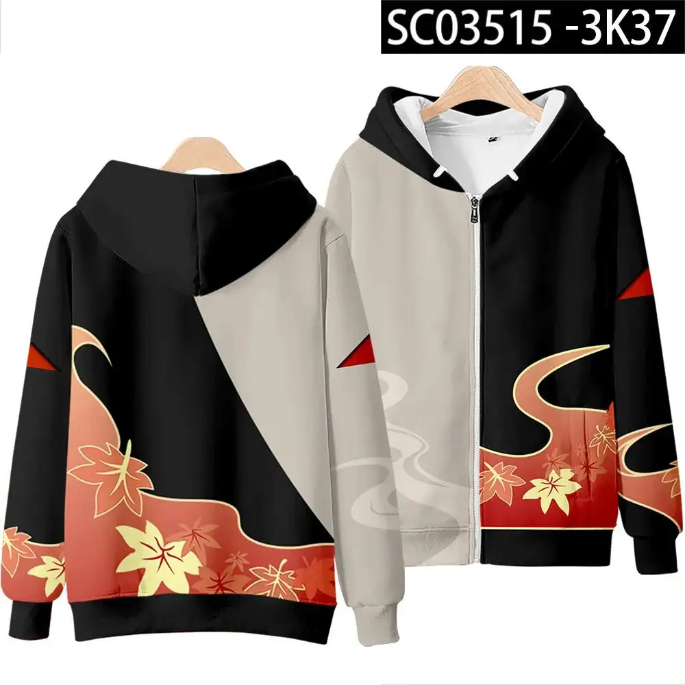 2023 3D genshin Impact Kaedehara Kazuha Zipper Sweatshirt Hoodie Autumn and Winter Children's  Adult Hoodie Fleece